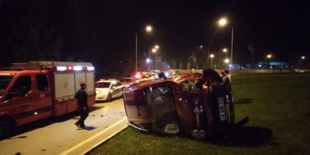 Bursa’da takla atan aracın sürücüsü yaralandı